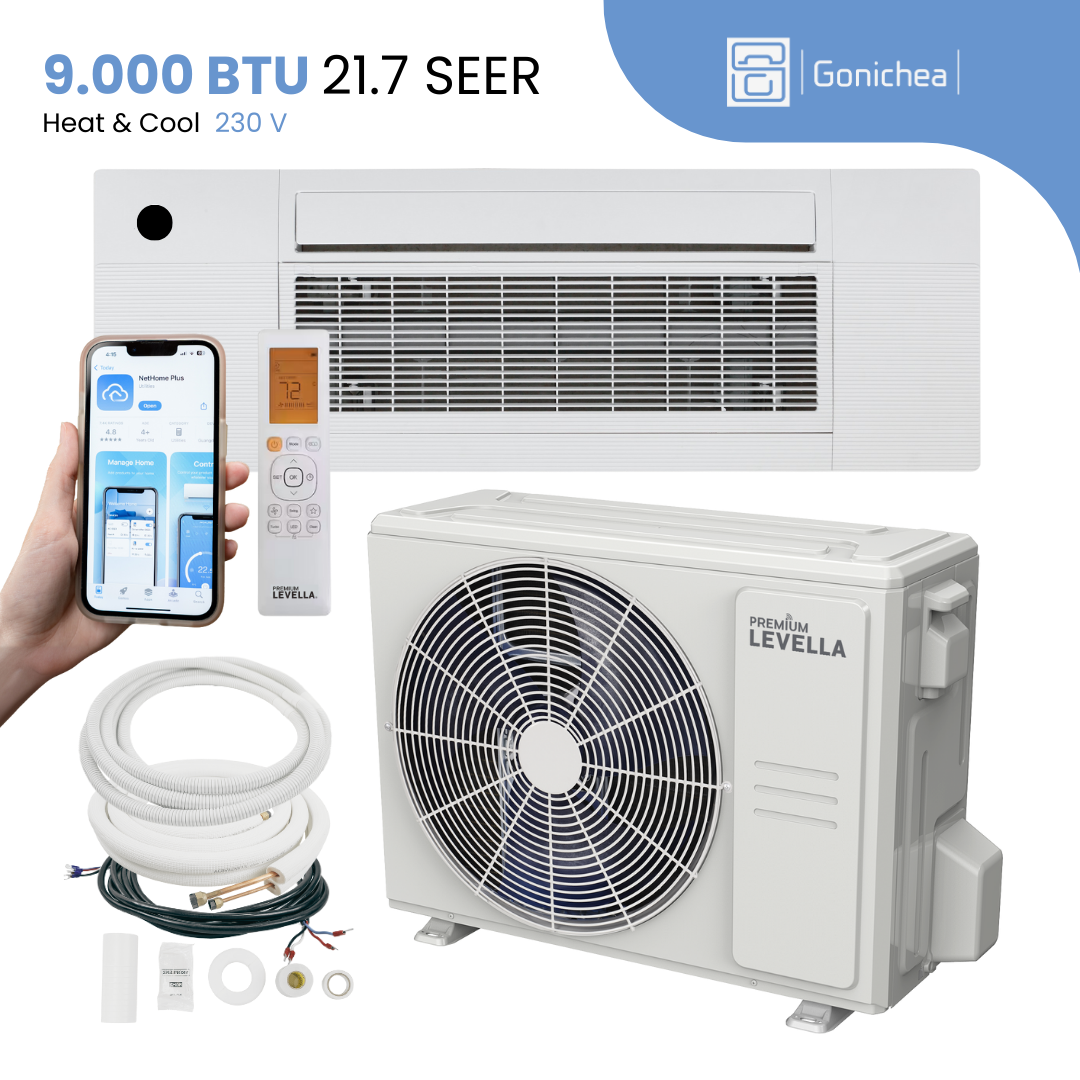 Premium Levella® 9000 BTU 21.7 SEER2 Air Conditioner Cassette ONE WAY Inverter Ductless Heat Pump 230V.WIFI Included.
