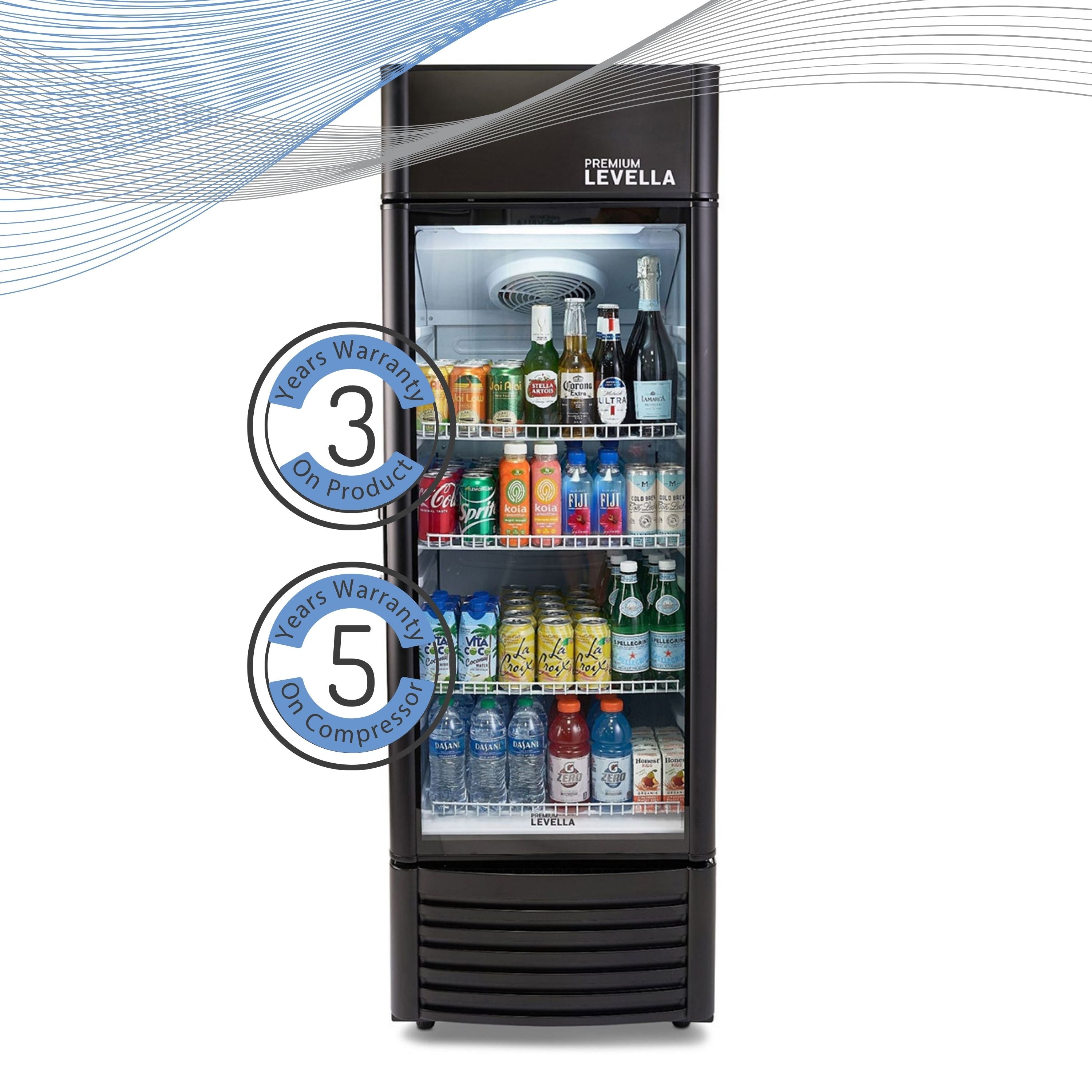 Premium Levella® 9.0 Cu. Ft. Single Glass Door Upright Display Cooler. Merchandiser Refrigerator.