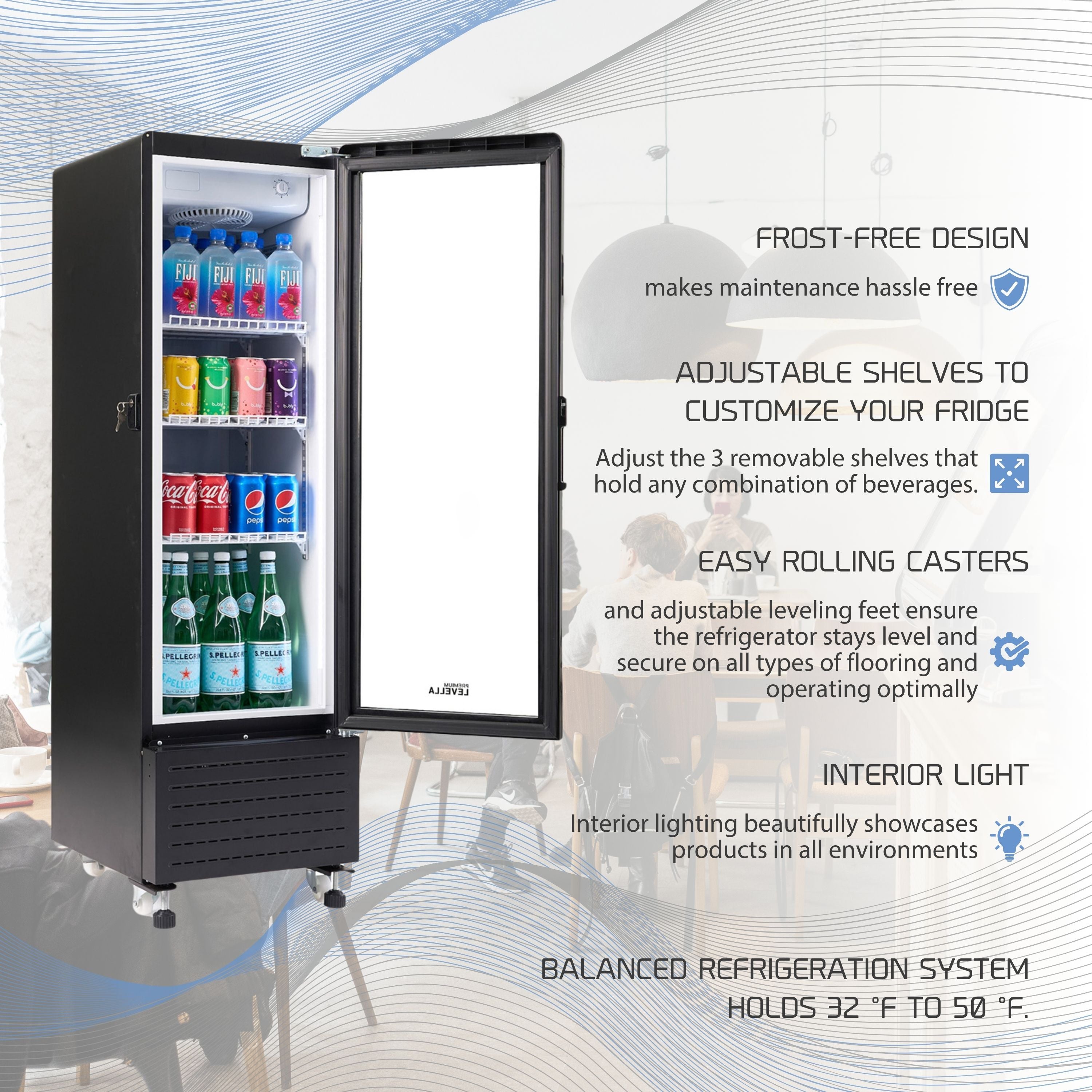 Premium Levella® 4.9 Cu. Ft. Single Door Display Refrigerator.