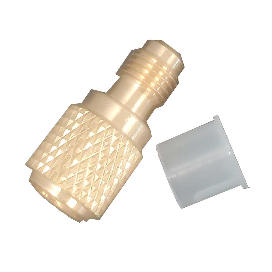 Mini Split charging vacuum straight port adapter (R410A) 5/16 SAE Female to 1/4 SAE Male