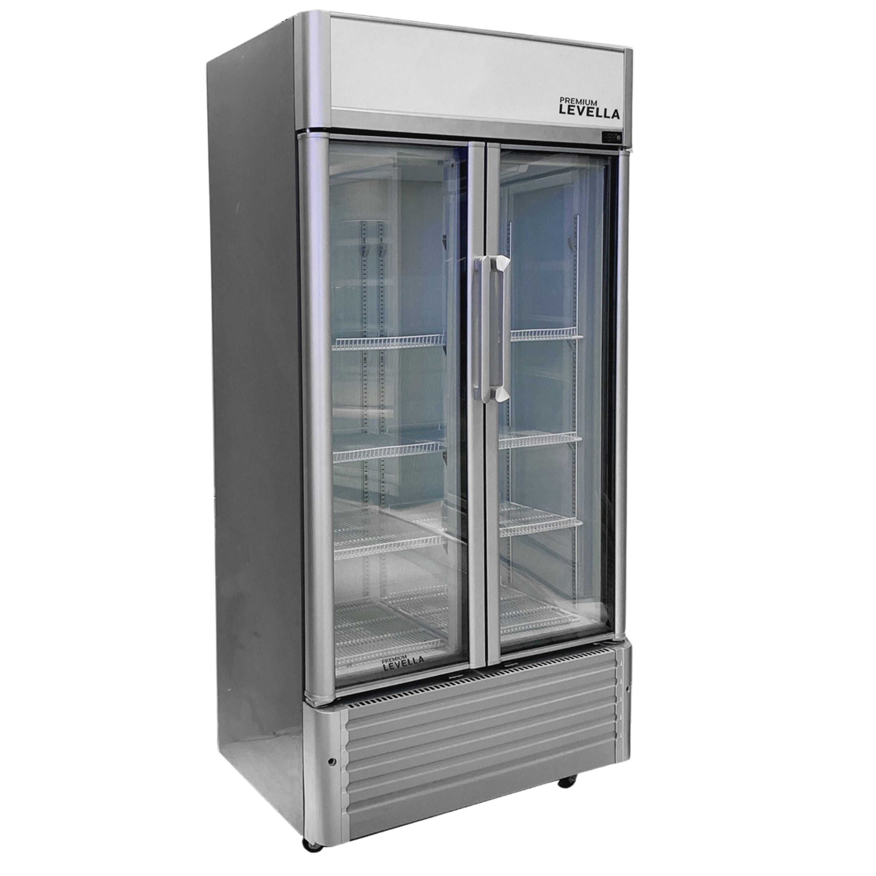 Premium Levella®  29 Cu. Ft. Double Glass Door Upright Display Cooler. Merchandiser Refrigerator.