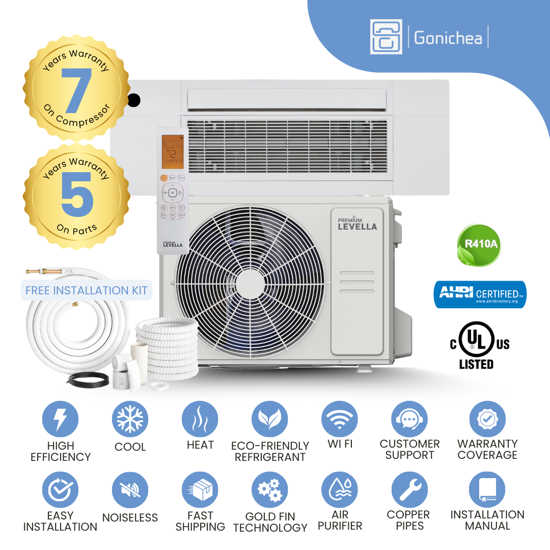 Premium Levella® 9000 BTU 21.7 SEER2 Air Conditioner Cassette ONE WAY Inverter Ductless Heat Pump 230V.WIFI Included.