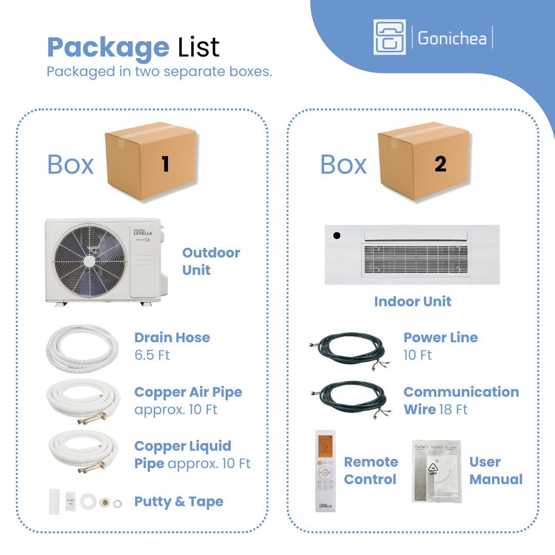 Premium Levella® 9000 BTU 21.7 SEER2 Air Conditioner Cassette ONE WAY Inverter Ductless Heat Pump 230V.WIFI Included.