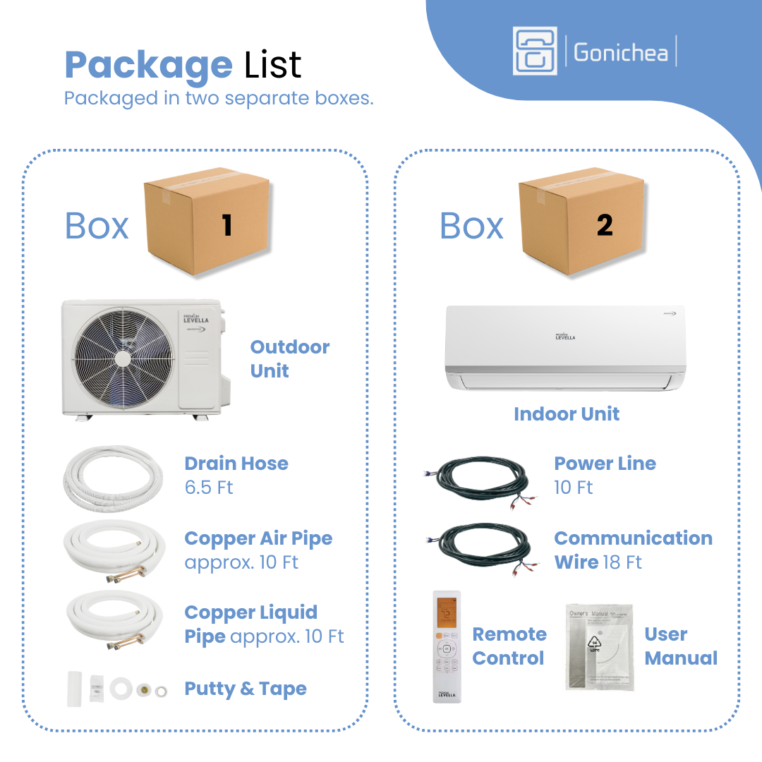 Premium Levella® 12,000 BTU 20.8 SEER2 Ductless Mini-Split Inverter Air Conditioner Heat Pump System Full Set 115V. WIFI Included.