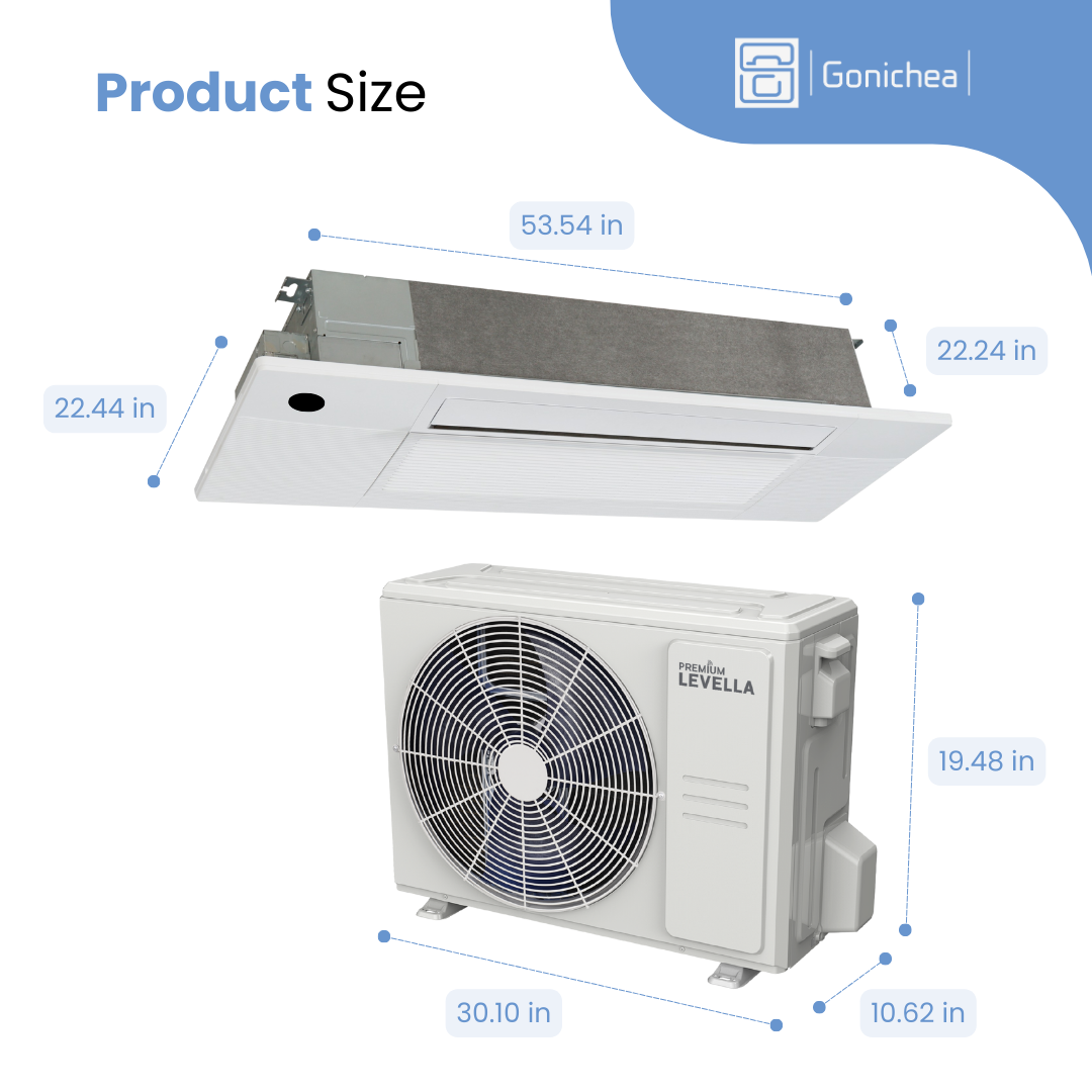 Premium Levella® 9000 BTU 21.7 SEER2 Air Conditioner Cassette ONE WAY Inverter Ductless Heat Pump 230V.WIFI Included.