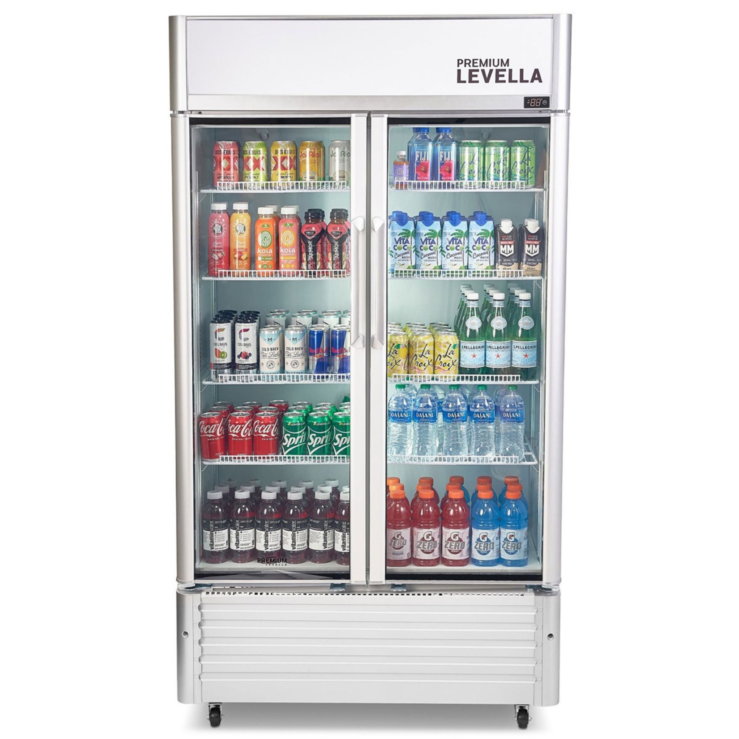 Premium Levella® 18.0 Cu. Ft. Double Glass Door Upright Display Cooler. Merchandiser Refrigerator