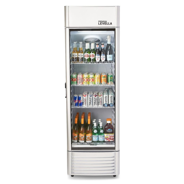Premium Levella® 15.5 Cu. Ft. Single Glass Door Upright Display Cooler. Merchandiser Refrigerator.