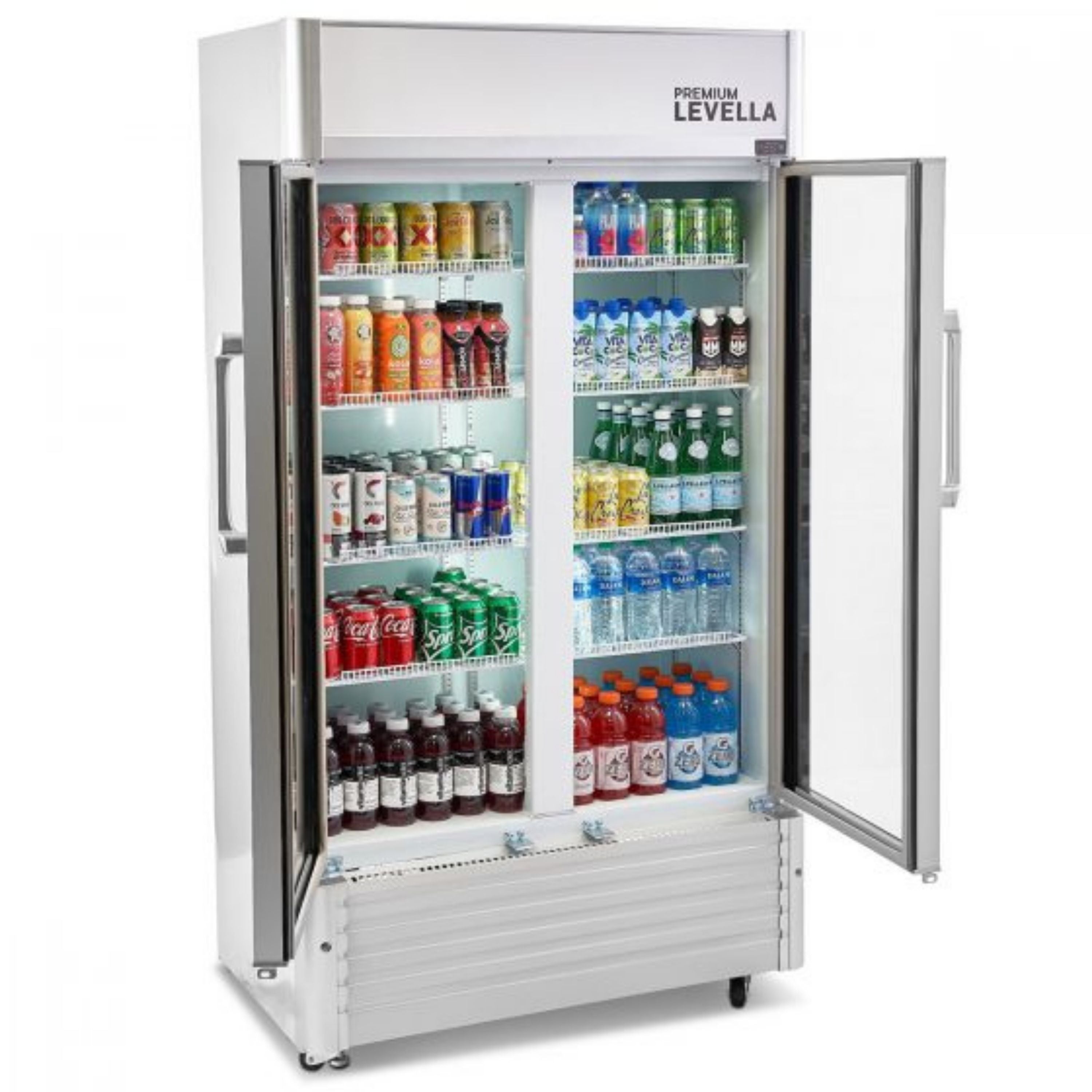 Premium Levella® 18.0 Cu. Ft. Double Glass Door Upright Display Cooler. Merchandiser Refrigerator