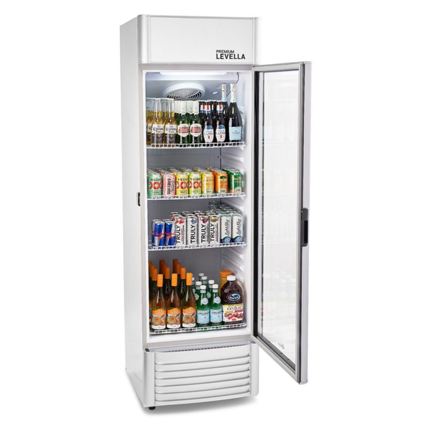 Premium Levella® 15.5 Cu. Ft. Single Glass Door Upright Display Cooler. Merchandiser Refrigerator.