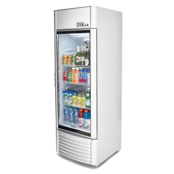 Premium Levella® 15.5 Cu. Ft. Single Glass Door Upright Display Cooler. Merchandiser Refrigerator.