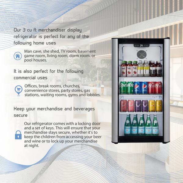 Premium Levella® 3.1 Cu. F.t Single Glass Door Upright Display Cooler. Merchandiser Refrigerator.