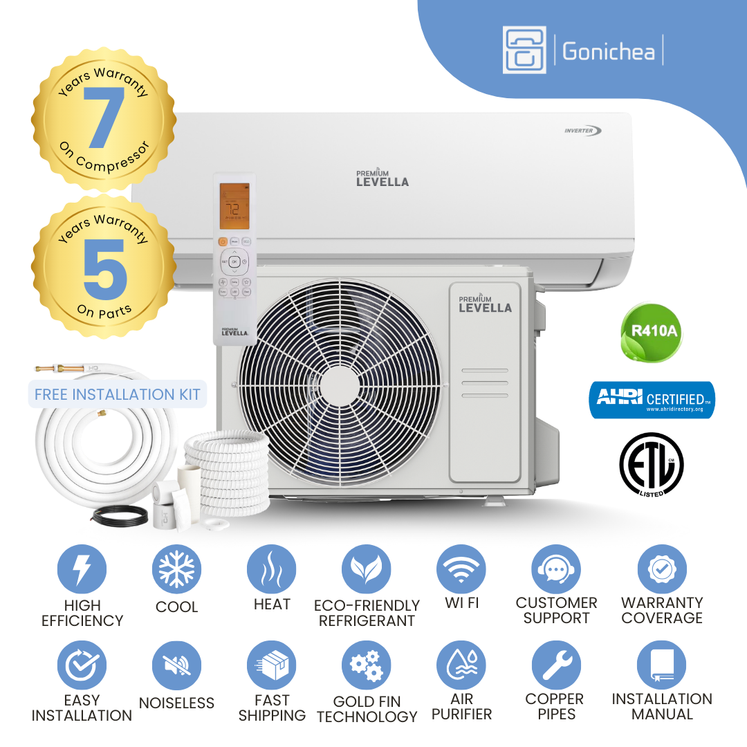 Premium Levella® 24,000 BTU 20 SEER2 Ductless Mini-Split Inverter Air Conditioner Heat Pump System Full Set 230V. WIFI Included.