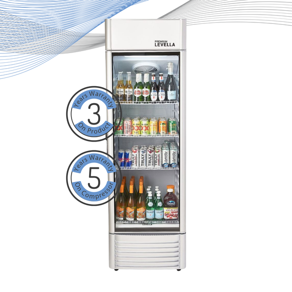 Premium Levella® 15.5 Cu. Ft. Single Glass Door Upright Display Cooler. Merchandiser Refrigerator.