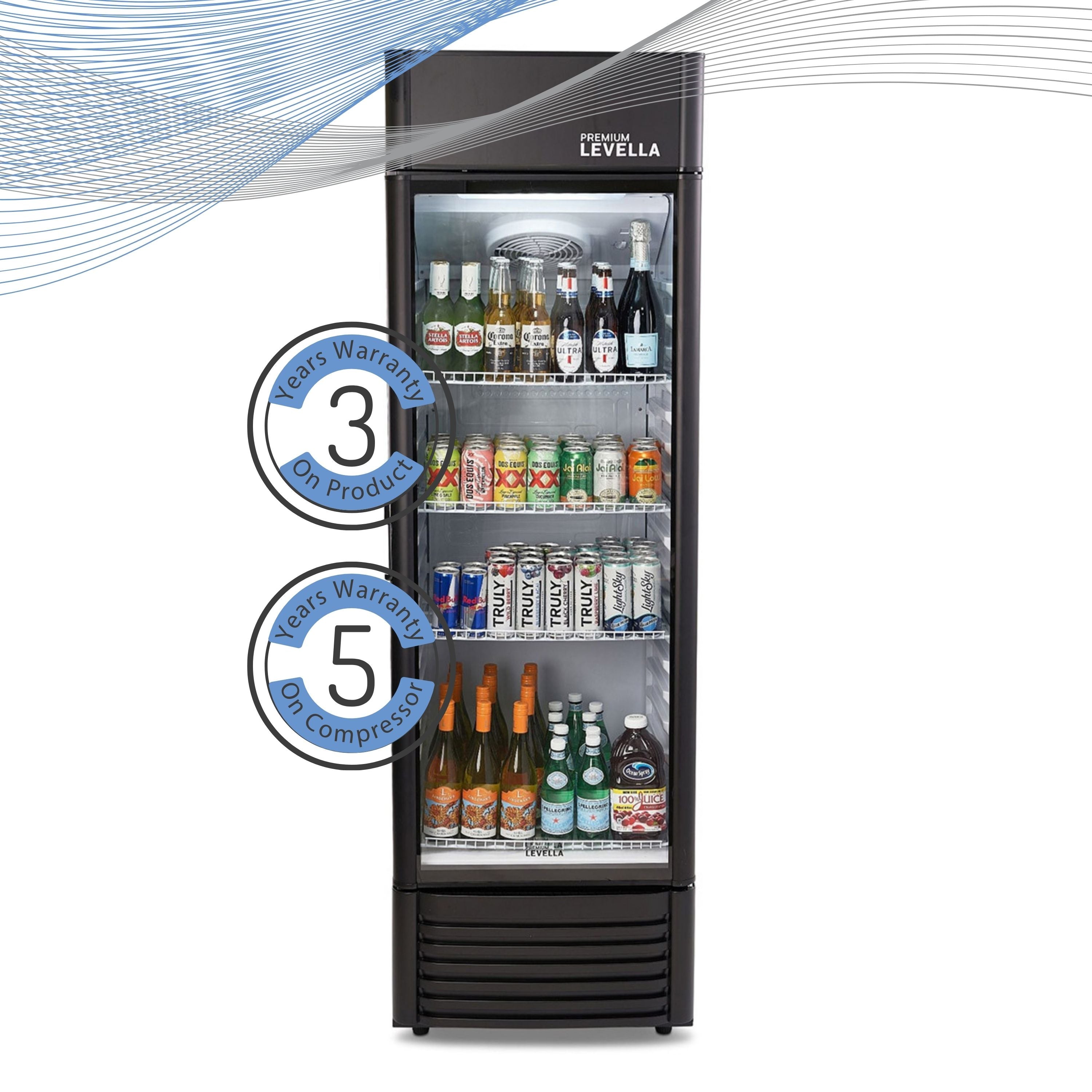Premium Levella®  12.5 Cu. Ft. Single Glass Door Upright Display Cooler. Merchandiser Refrigerator