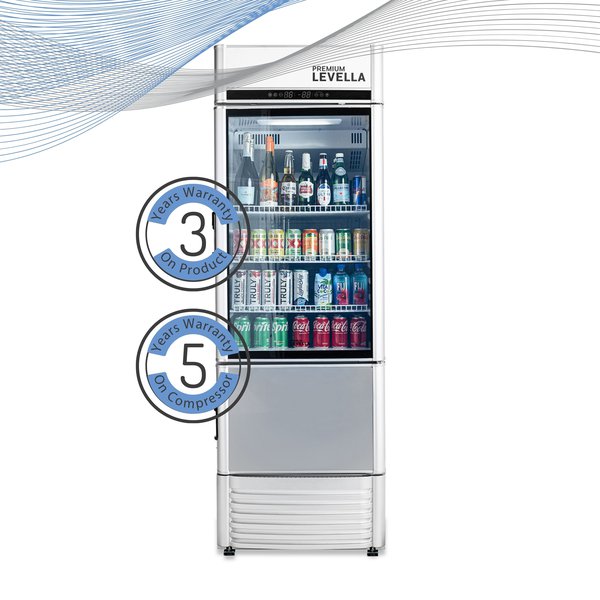 Premium Levella® 12.5 Cu. Ft. Single Glass Door Upright Display Cooler Refrigerator with Automatic Ice Maker