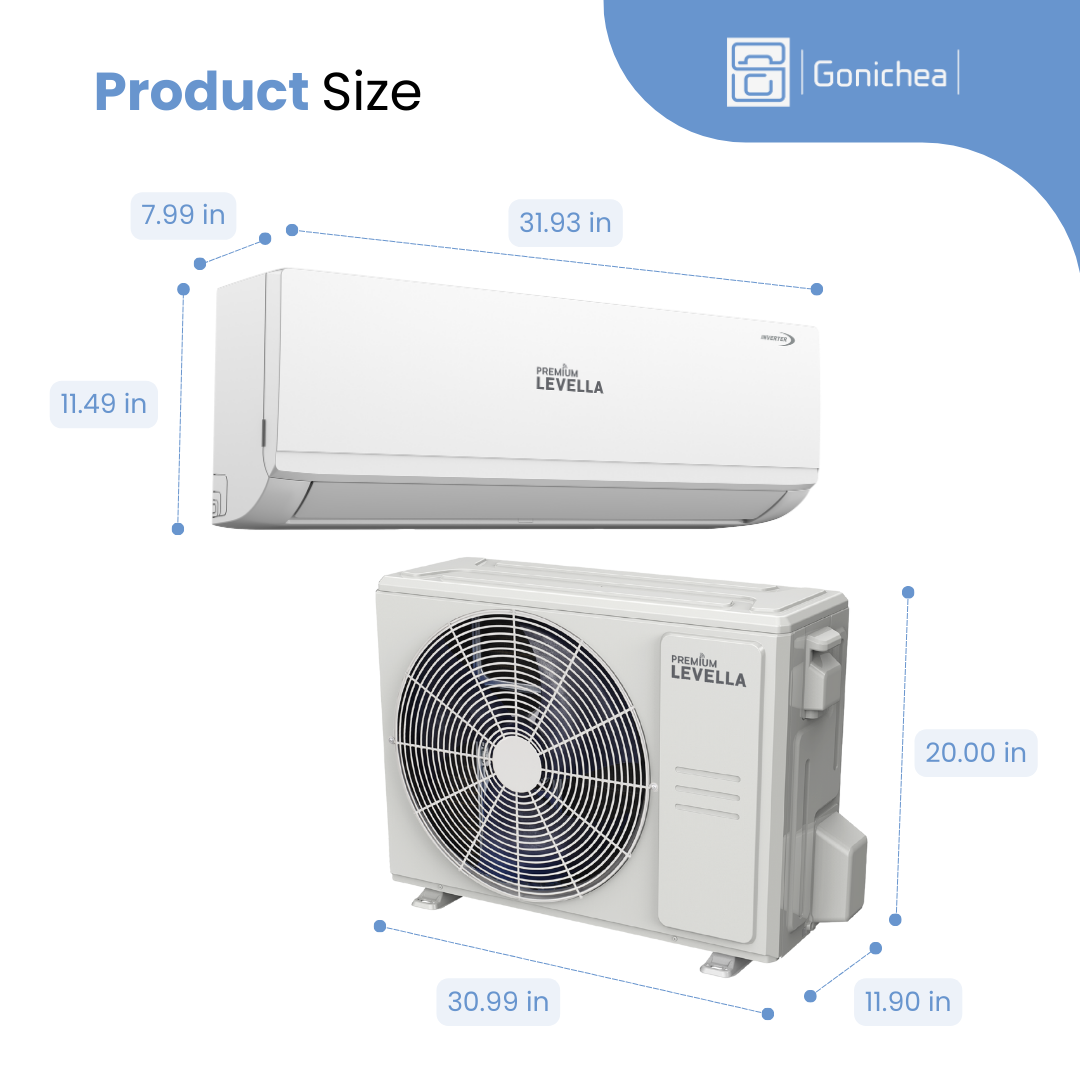 Premium Levella® 12,000 BTU 19 SEER2 Ductless Mini-Split Inverter Air Conditioner Heat Pump System Full Set 230V. WIFI Included.
