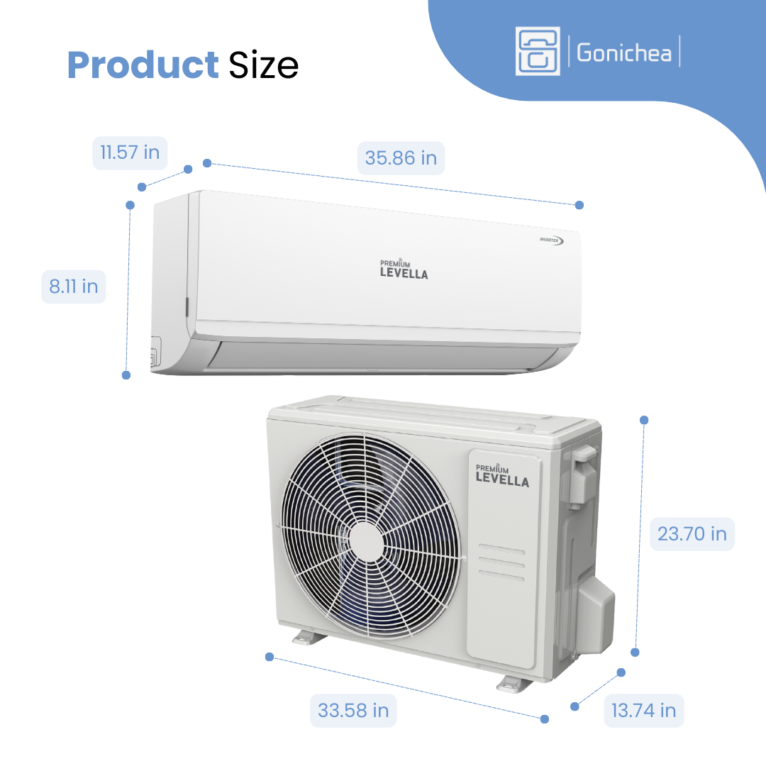 Premium Levella® 16,500 BTU 17 SEER2 Ductless Mini-Split Inverter Air Conditioner Heat Pump System Full Set 230V.
