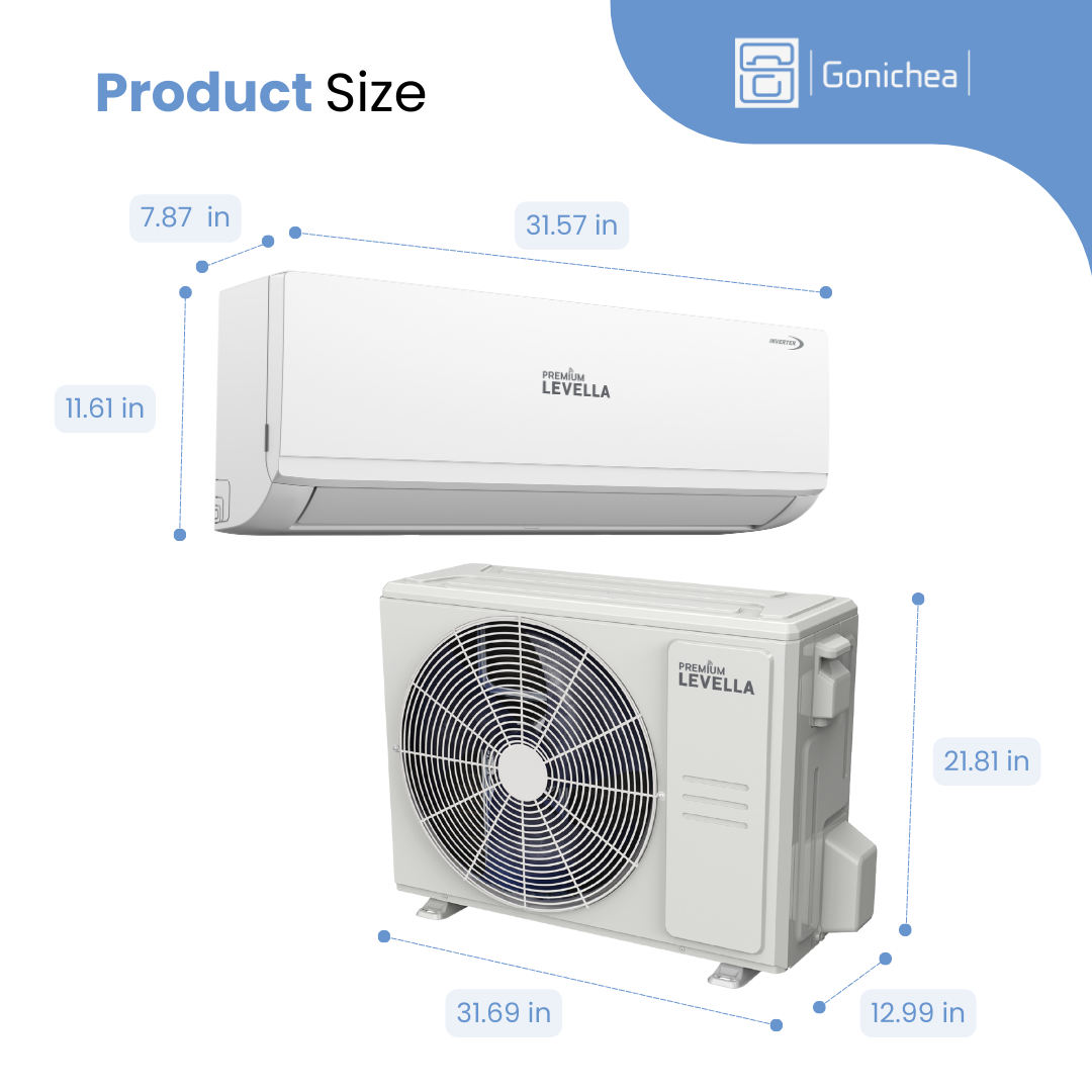 Premium Levella® 9,000 BTU 26.40 SEER2 Ductless Mini-Split Inverter Air Conditioner Heat Pump System Full Set 230V. WIFI Included.