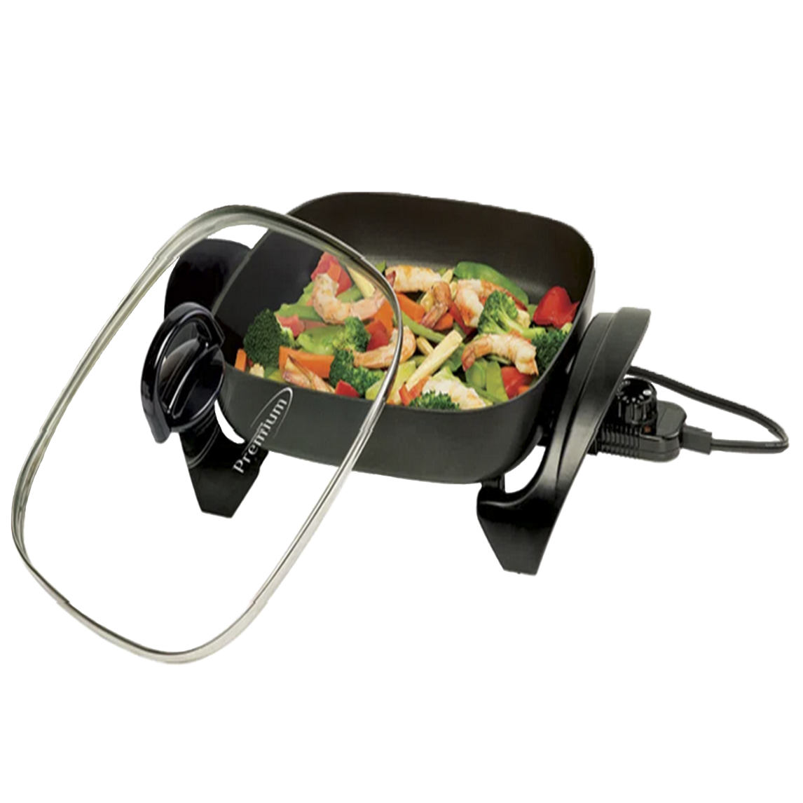 Premium -1200 W  Electric Skillet Non-stick coating High domed glass lid