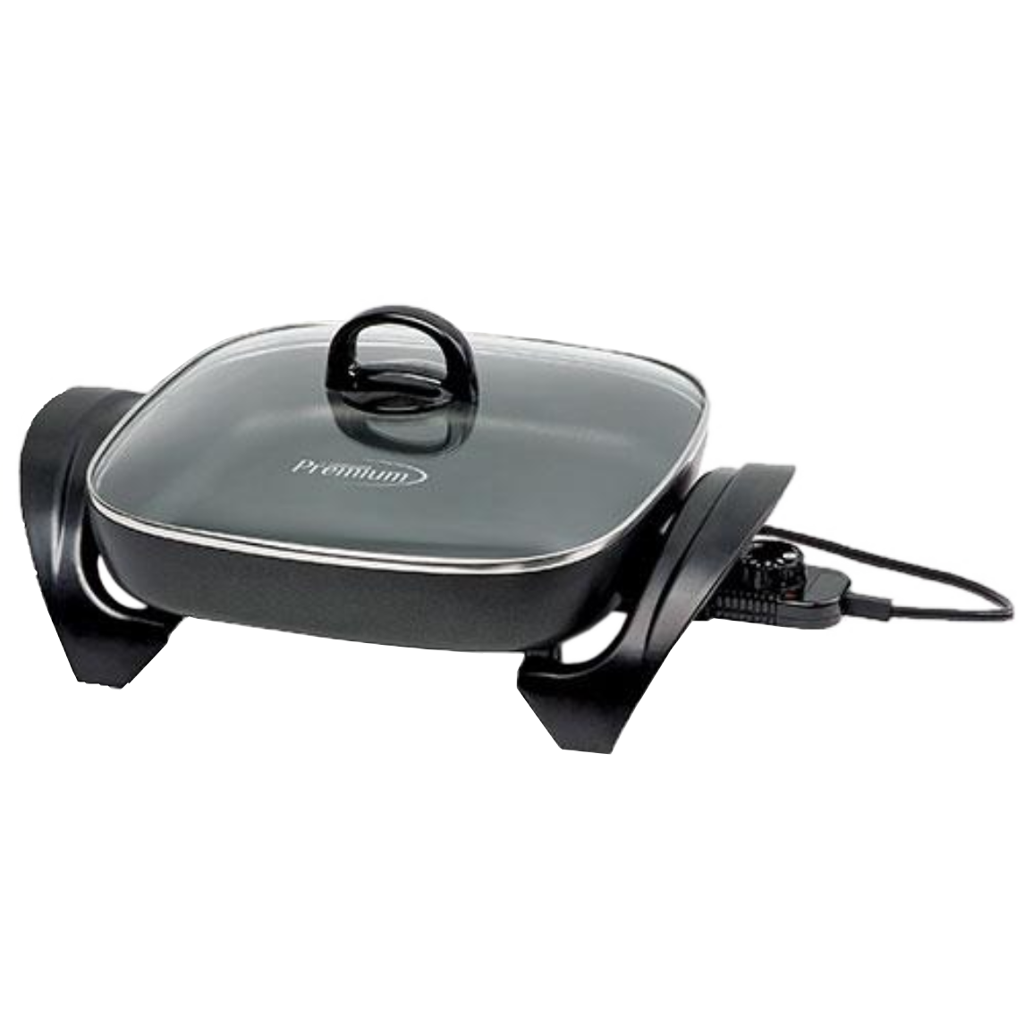Premium - 1200 Watt 12" Electric Skillet With See-Through Glass Lid - Black