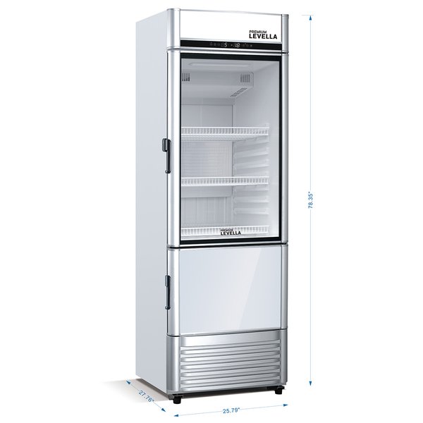 Premium Levella® 12.5 Cu. Ft. Single Glass Door Upright Display Cooler Refrigerator with Automatic Ice Maker